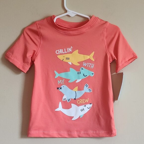 Cat & Jack Toddler Boys Sharks Print Swim Shirt/Rash Guard Size 2T NWT - Picture 3 of 5
